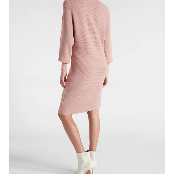 MINT Turtleneck Asymmetrical Hem Midi Sweater Dress BLUSHING MAUVE - Picture 3 of 7